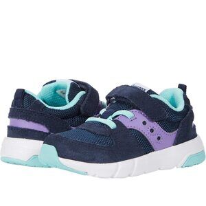 Saucony Jazz LITE 2.0 Sneaker, Navy/Purple/Turq, 4 US Unisex Little Kid